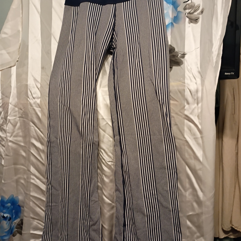 Lululemon Athletica Black and White Striped Wide Leg Pants